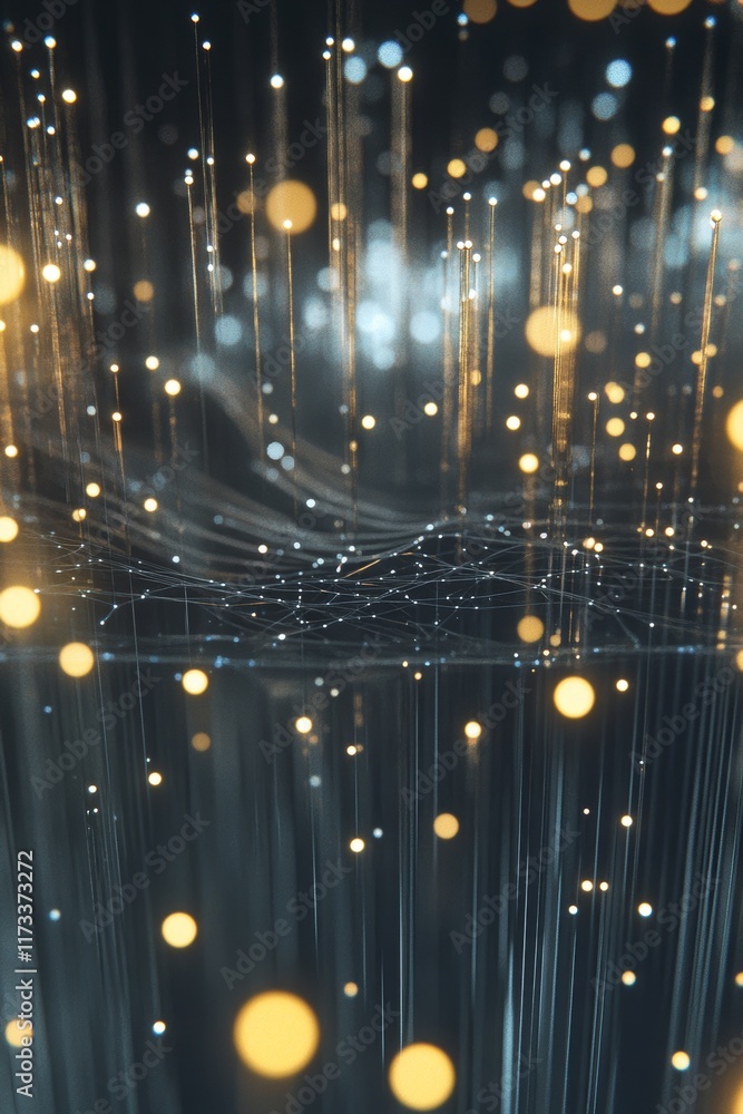 Poster abstract data connections in realistic graphic representation of volume with floating light particle