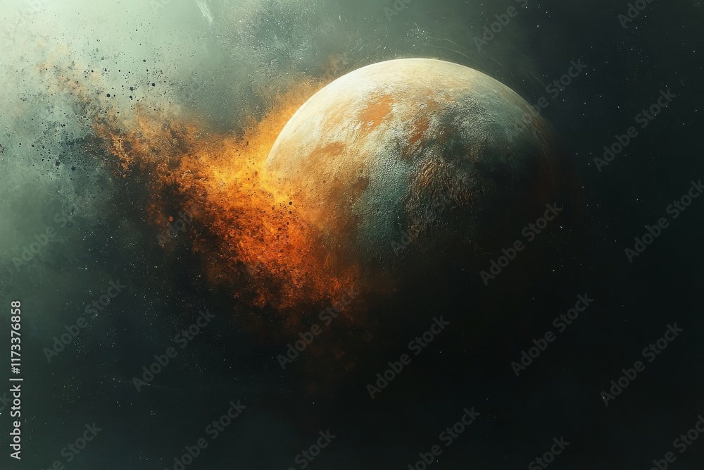Poster planet engulfed in flames during a cataclysmic cosmic event in deep space