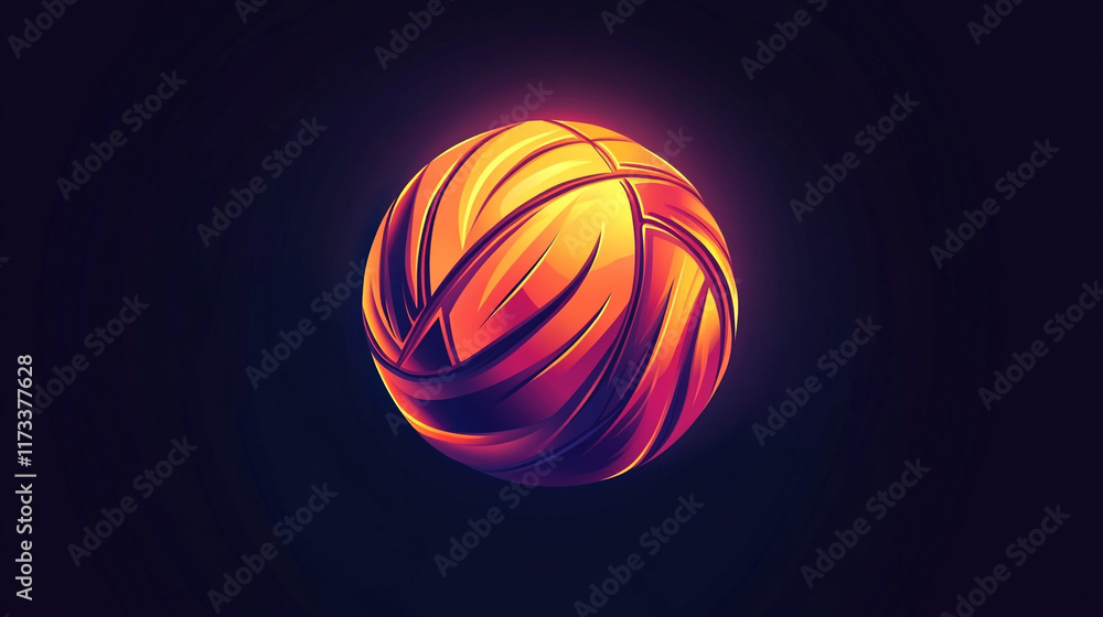 Poster brightly colored abstract sphere with intricate patterns illuminated against dark background