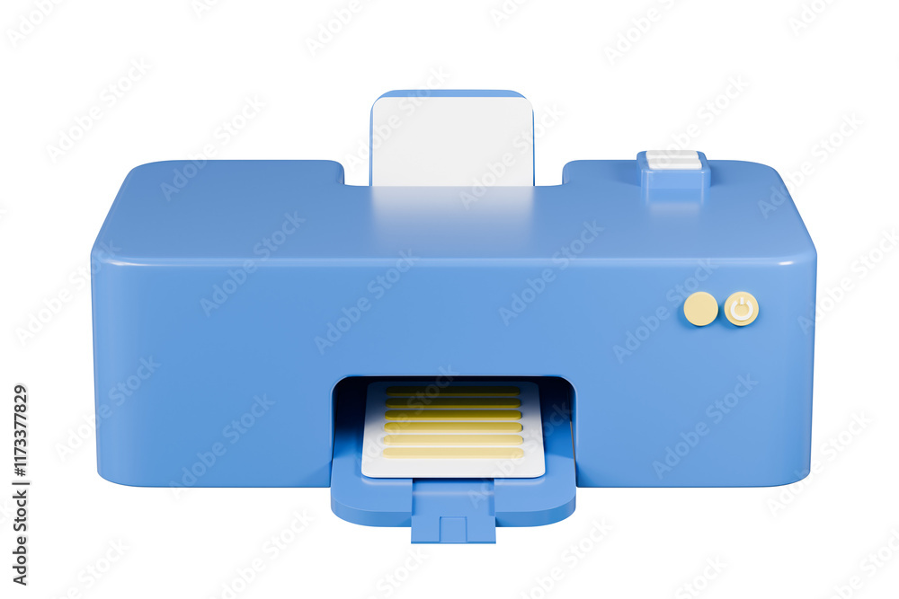 Poster 3d paper printer with document icon. office equipment concept. digital print technology concept. min