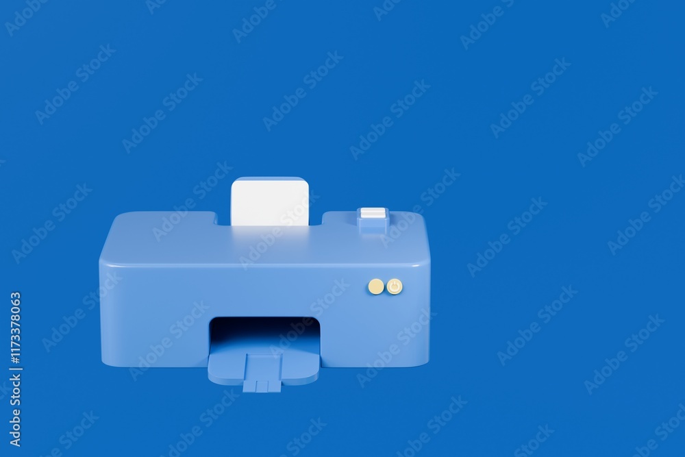 Poster 3d paper printer with document icon. office equipment concept. digital print technology concept. min
