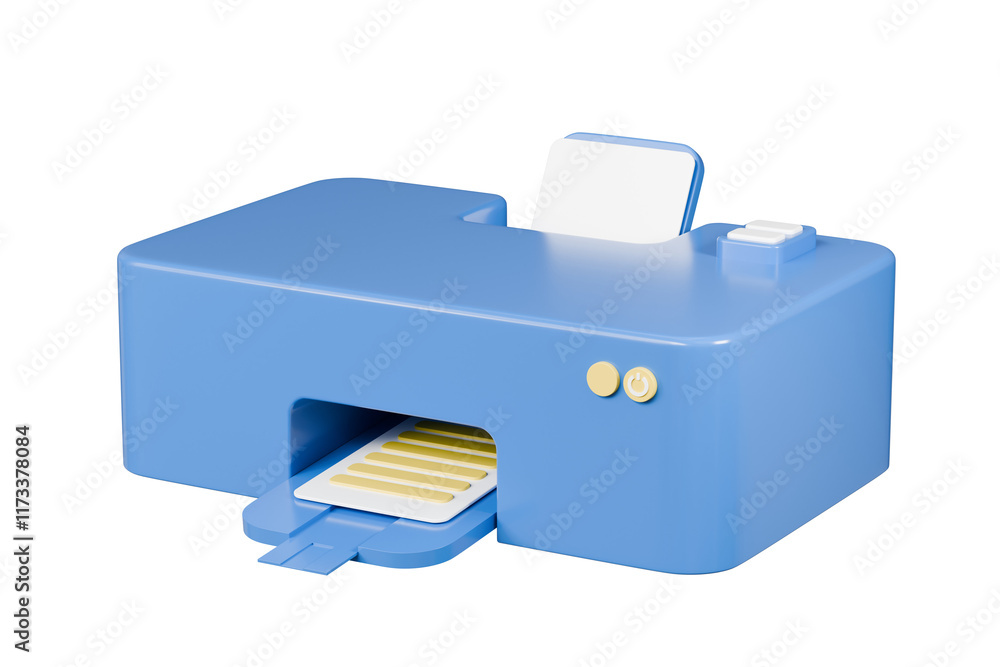 Poster 3d paper printer with document icon. office equipment concept. digital print technology concept. min