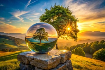 Majestic Podium Tree Ball Landscape - Serene Nature Stock Photo