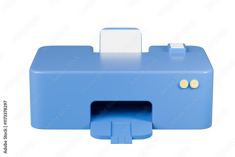 Poster 3d paper printer with document icon. office equipment concept. digital print technology concept. min