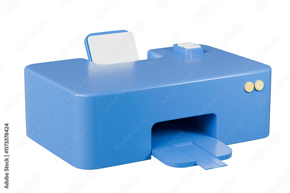 Poster 3d paper printer with document icon. office equipment concept. digital print technology concept. min