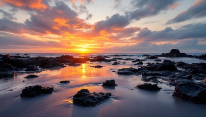 Obraz premium Spectacular Sunset over Rocky Coastline
