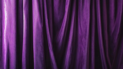 Purple velvet curtains gently moving in the breeze, softly lit in a chic room, bringing a touch of luxury to any interior space or special event design