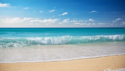 Fototapeta premium Beautiful sandy beach and soft blue ocean wave. Sea background