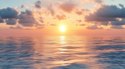 Fototapeta premium Serene Sunset Over a Tranquil Ocean Horizon