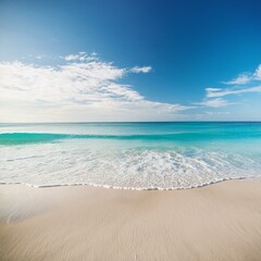 Fototapeta premium Beautiful sandy beach and soft blue ocean wave. Sea background