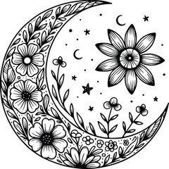 Moon Flowers svg file, Floral Moon svg, Dreams svg, Moon with Flowers Svg, Moon Flower cut file, Boho svg, Crescent Moon Png, Cricut, svg