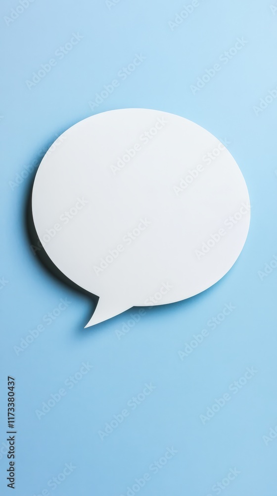 Poster white speech bubble casting a soft shadow over a light blue background, symbolizing communication, q