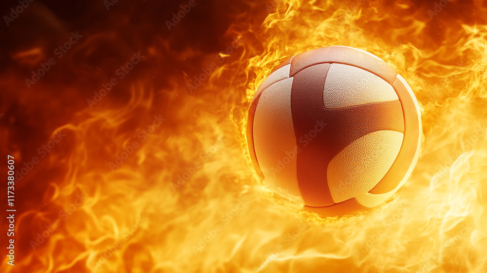 Poster fireball volleyball soaring through flames creating a dynamic visual impact