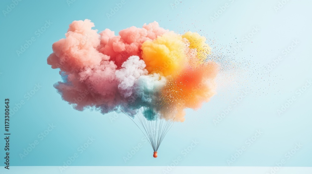Poster a high-speed photograph capturing the moment a water balloon filled with colorful paint explodes, cr