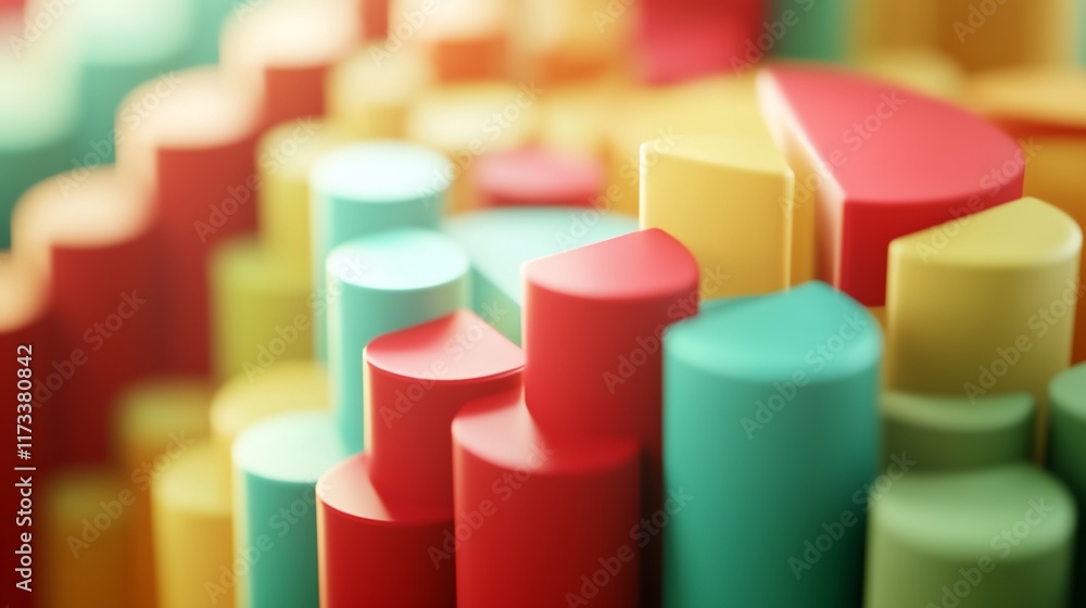 Poster Abstract 3D colorful cylinders and pie charts, data visualization background.