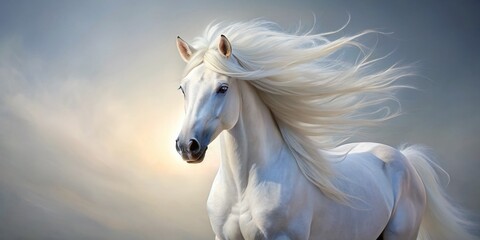 Obraz premium Majestic White Mythical Horse: Minimalist Fantasy Stock Photo