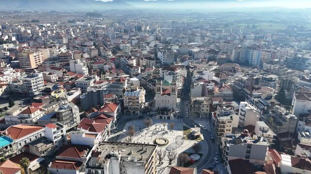 Aerial view of Saint Vasilios Square, Tripoli, Greece