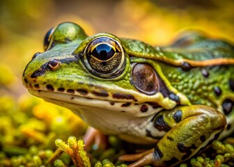 Fototapeta premium Marsh Frog (Pelophylax ridibundus) Detailed Aerial Closeup - Amphibian Wildlife