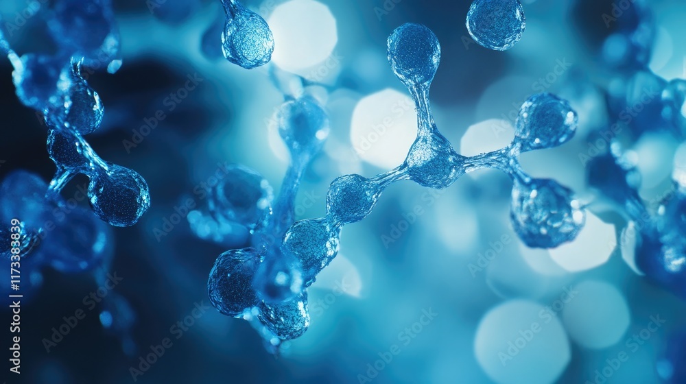 Poster transparent blue cells in a scientific close-up, softly illuminated with a creamy blurred backdrop, 
