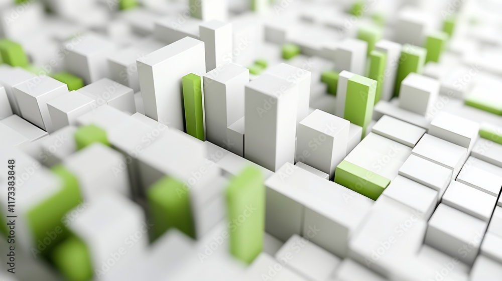 Poster Abstract 3D render of white and light green cubes, creating a complex geometric pattern.