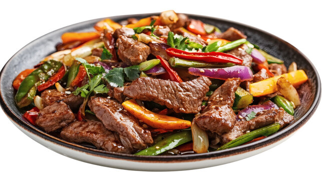 Vegetable stir fry isolated on white transparent background