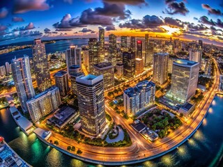 Fototapeta premium Miami Downtown Night Aerial Spherical Panorama - Urban Exploration Photography