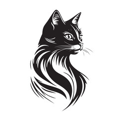 Elegant Cat Head Logo Black and White Vector Illustration