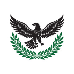 Powerful Black Eagle Emblem with Laurel Wreath