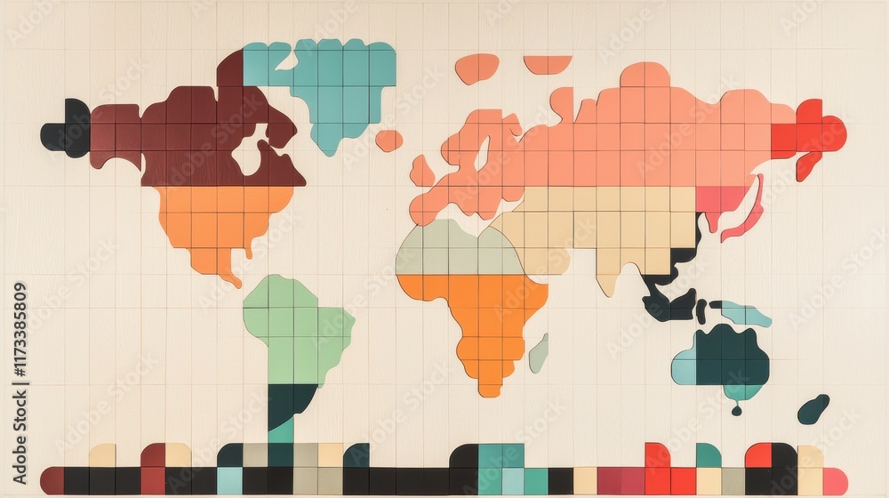 Aufkleber a world map reduced to its simplest geometric shapes, emphasizing essential forms and geographical r