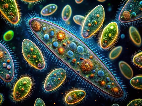 Microscopic Darkfield Image: High-Density Paramecium Population