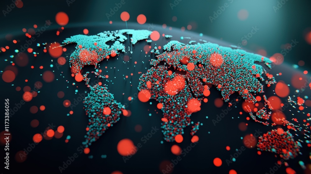 Aufkleber a world map with colorful data points representing global population density, illustrating demograph