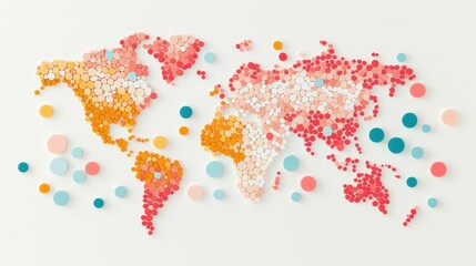 Obraz premium A world map made entirely of dots, with varying densities representing population distribution or other data points.
