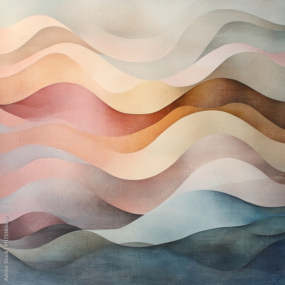 Poster this abstract artwork features flowing pastel waves that create a serene and calming atmosphere. ide