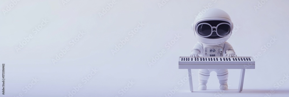 Aufkleber cute astronaut playing a keyboard in a white studio.