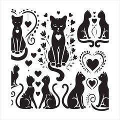 Cats with heart tails design black and white