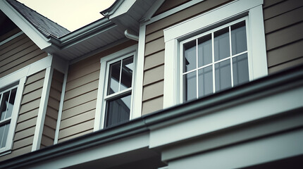 Fototapeta premium Residential Building Exterior: Siding, Windows, and Gutter Detail
