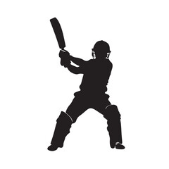 Silhouette of a Cricket Player in The Game - Vector Illustration