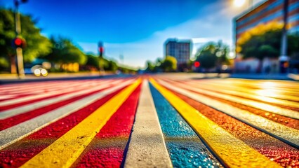 Obraz premium Miniature Safety First Stripes Sign: Tilt-Shift Photography of Caution Stripes