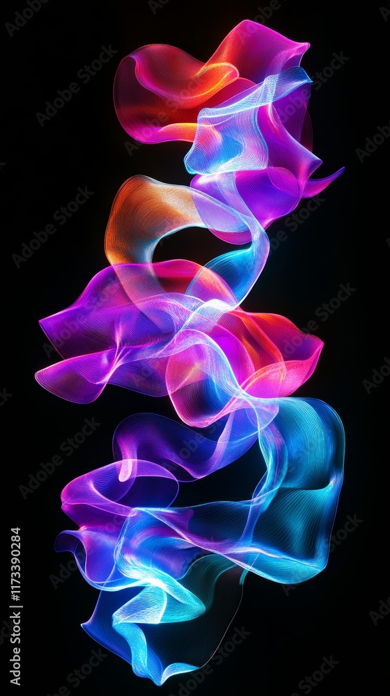 Poster colorful abstract light waves flowing dynamically against a dark backdrop, showcasing vibrant hues a