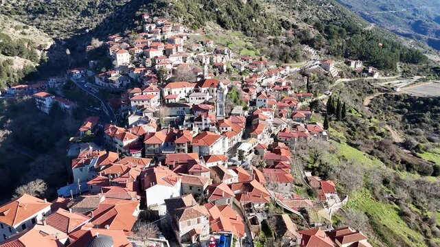Aerial view of Dimitsana village, Peloponnese, Greece