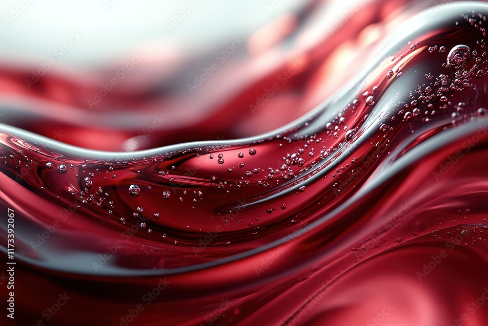 Aufkleber abstract image of flowing red liquid with bubbles. intriguing textures and vibrant color.