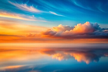 Obraz premium Minimalist Abstract Cloudscape: Blue and Orange Sunset Hues