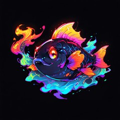 Neon Koi Fish in Vibrant Flames