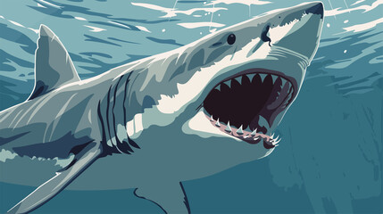 Majestic White Shark with Open Jaws Vector Illustration
