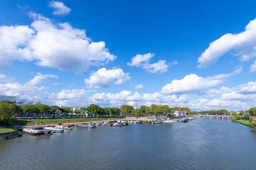 Boats moored along the River Maine, Angers, Loire Valley, France