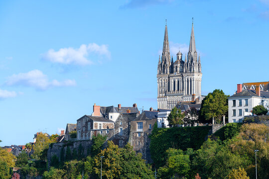 Angers Cathedral (Cathedrale Saint-Maurice d'Angers) and cityscape, Maine-et-Loire, Pays de la Loire, France