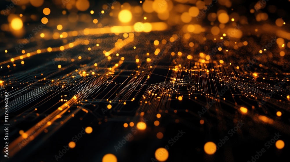 Poster abstract technology background with light circuits and particles