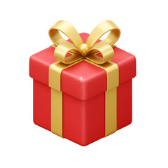 A 3D gift box icon with a cube-like shape and a vibrant red wrapping