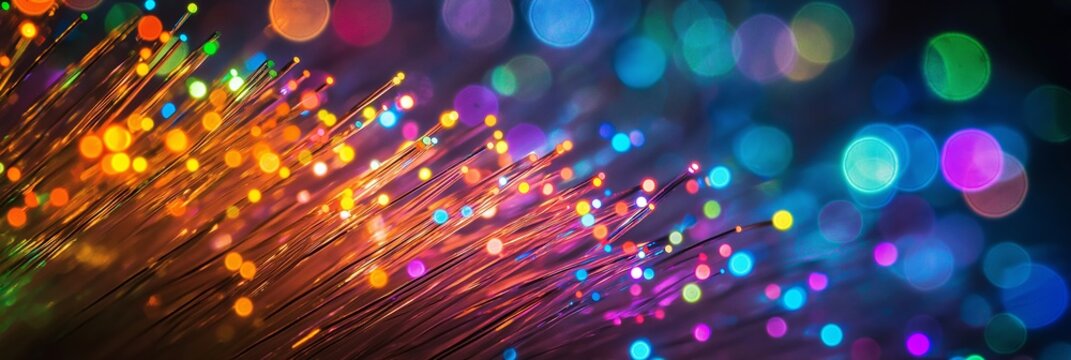 An abstract representation of vibrant fiber optic light trails illuminating a dark background.