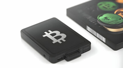 Bitcoin hardware wallet security, cryptocurrency storage, digital asset protection, close-up shot, white background, for financial technology websites.